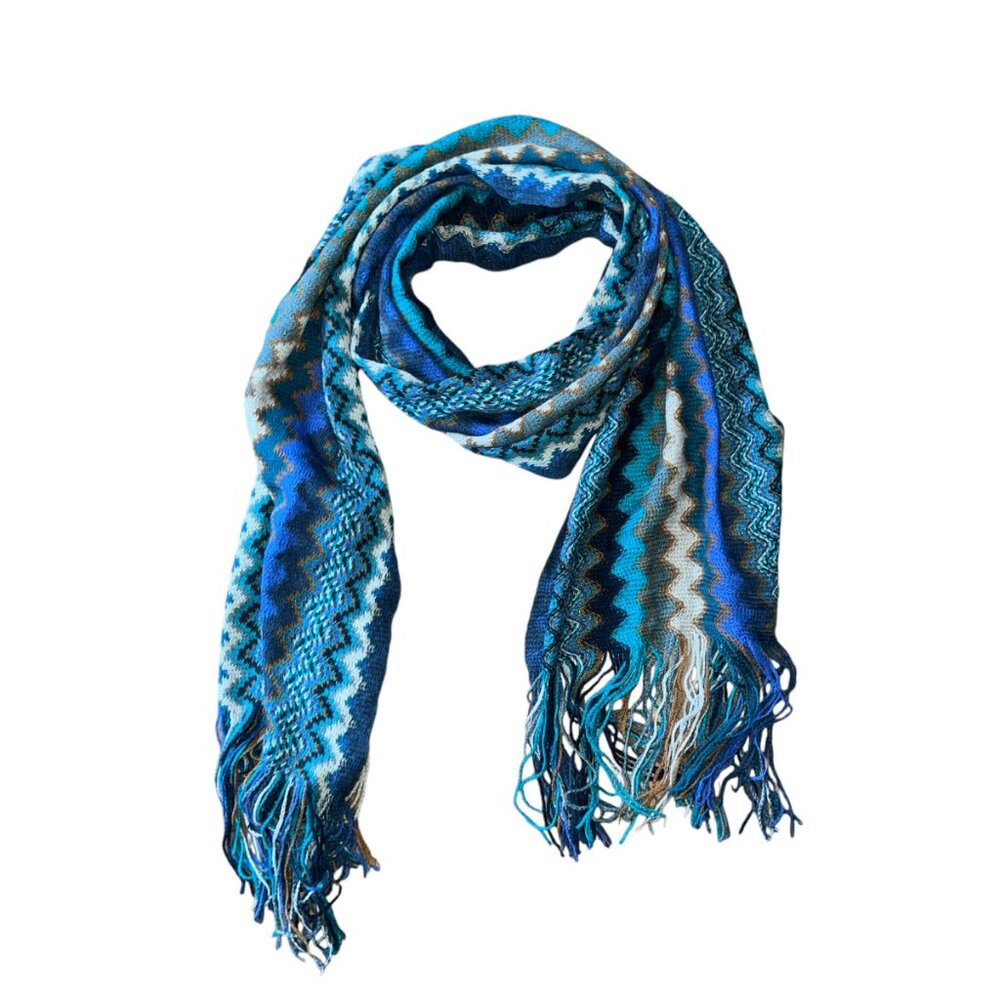 Woven Lightweight Chevron Scarf Frayed Fringe Ends